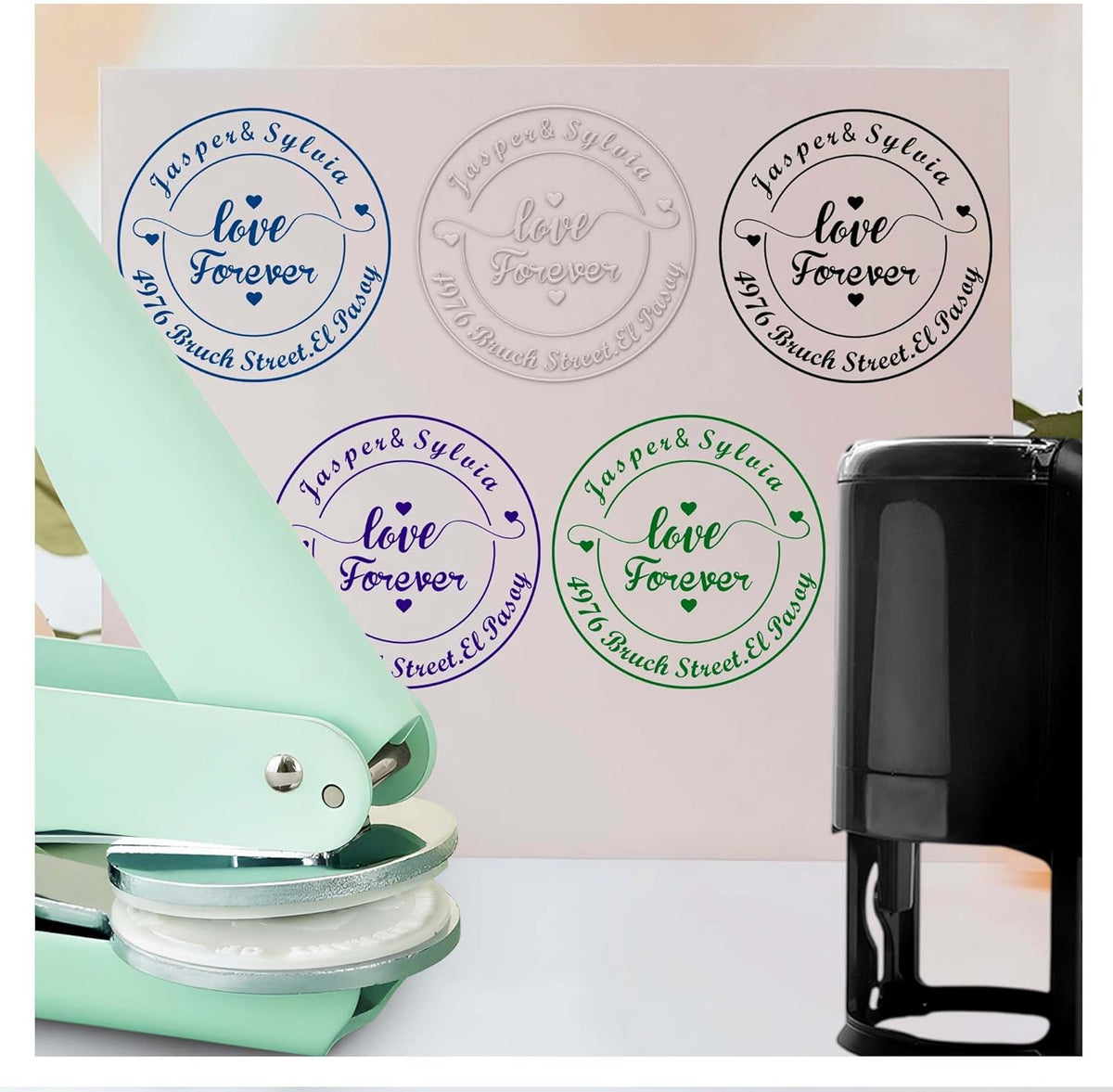 Personalized Wedding Embosser Stamp， Custom Book Business Card Paper Document Notebook, Self Inking Stamp，Book Lover Gifts，Christmas Gifts (Style05)