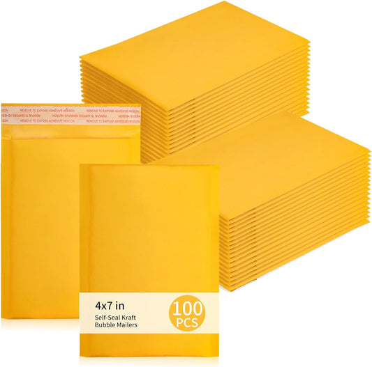 Small Bubble Mailers 100 Pack, 5"x8" External Dimension, Usable Size 4"x7" Thick Kraft Bubble Envelopes Waterproof Cushioned Padded Mailers Shipping Packaging for Small Business Yellow #000