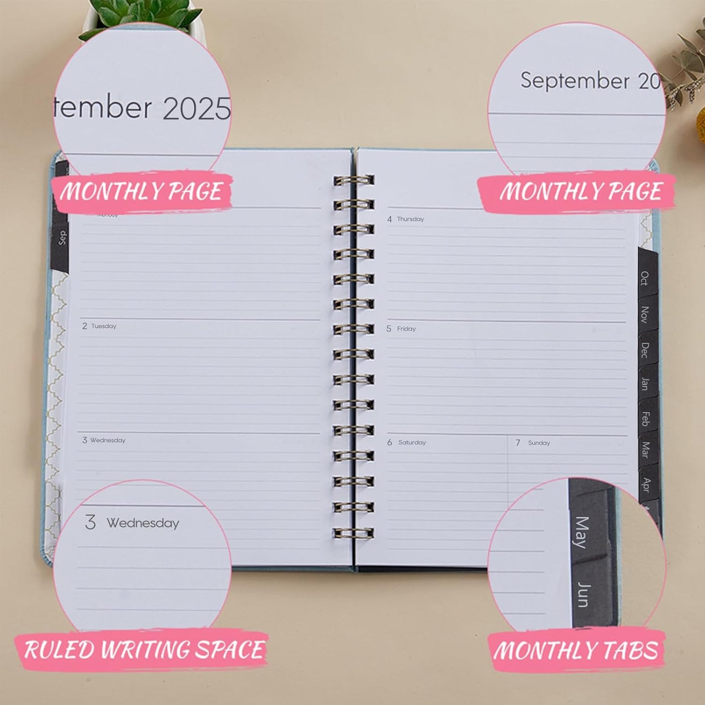 Academic Planner 2025-2026, Weekly and Monthly Calendar Planner, July 2025 - June 2026, 6.4" x 8.5", Faux Leather Cover Yearly Teacher Student Planning Agenda Book with Tabs, Pocket, Notes(Green)