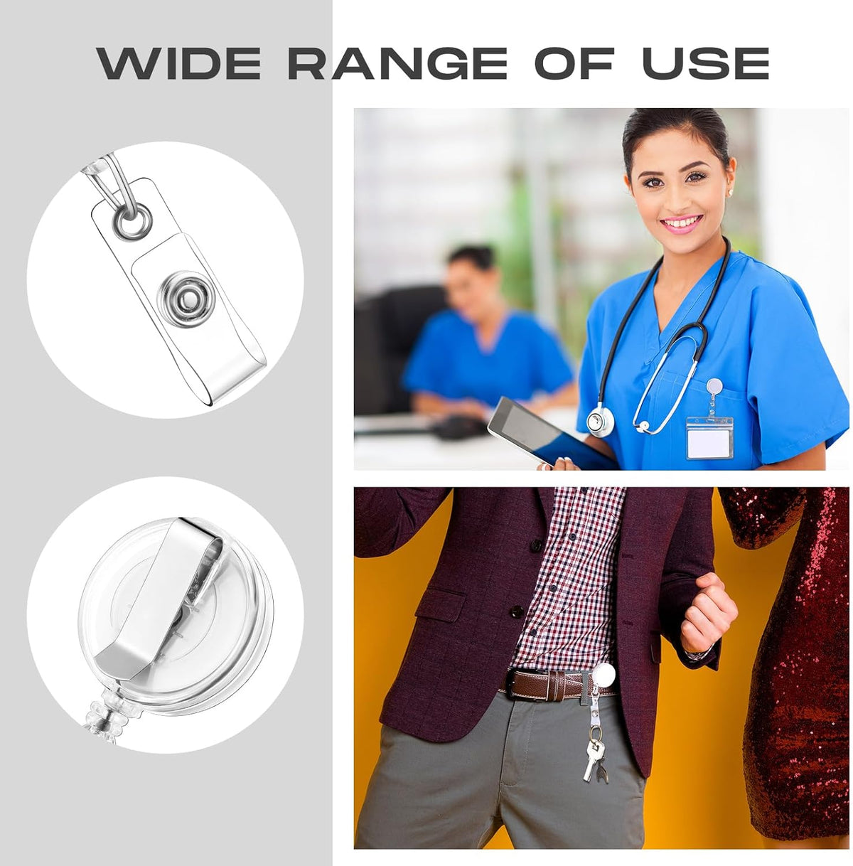 Zonon 100 Pieces Retractable Badge Reel Clips ID Card Holder Reel with Metal Belt Clip for Hanging Cards Key Chains, Name Badge Holders for Nurses Teachers Students(Clear)