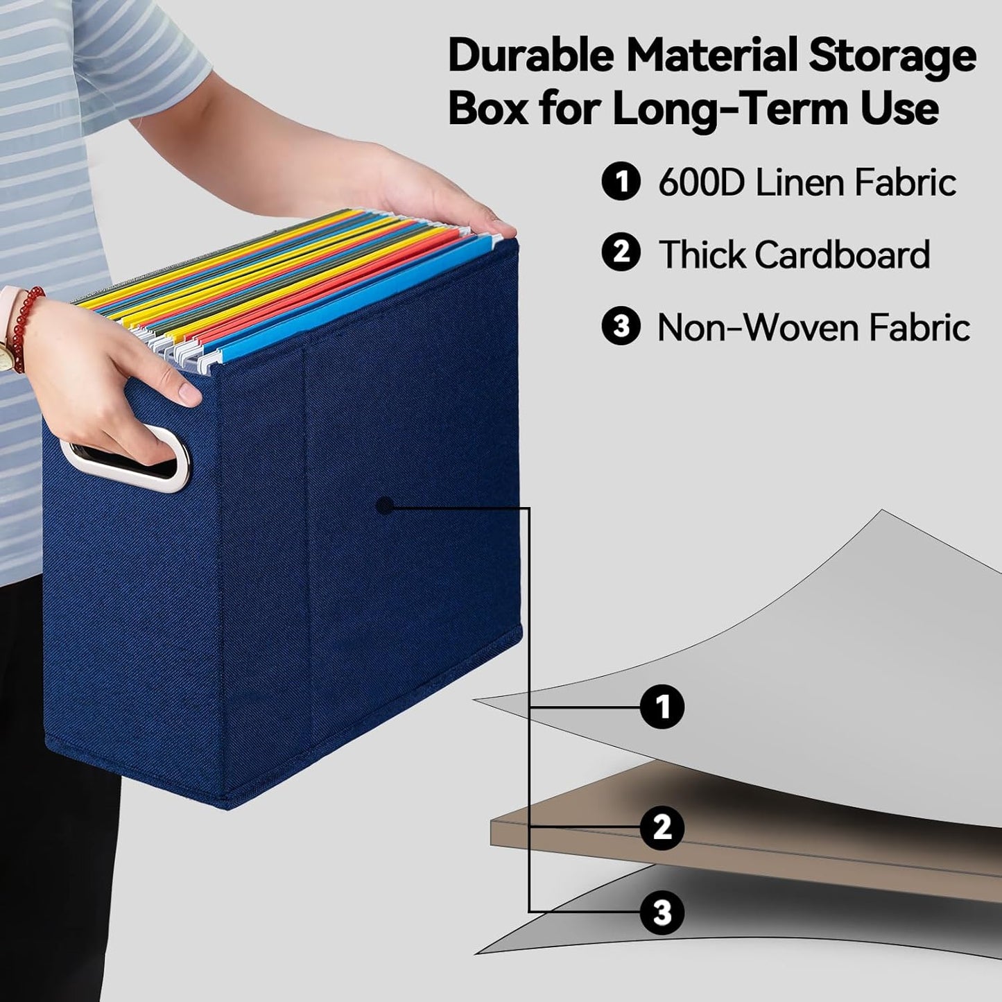 4 Packs Letter Size File Organizer, File Folders Organizer, Fabric Storage Box, Collapsible Paper Organizer with Metal Handle, Smooth PVC Rails, Only Box (Blue)