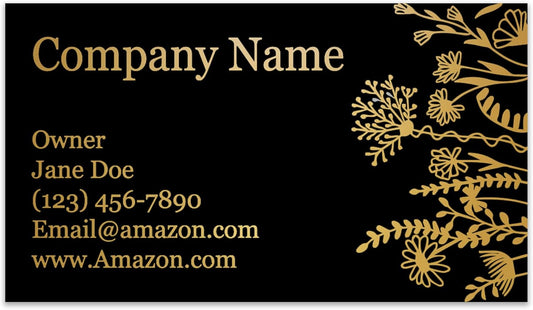 Personalized Gold Foil Black Business Cards 100 Pack - 3.5" x 2" Cards - 14 PT Thick Sturdy Cards - Unique Shiny Gold Foil - Made in the U.S.A. (Gold Floral)