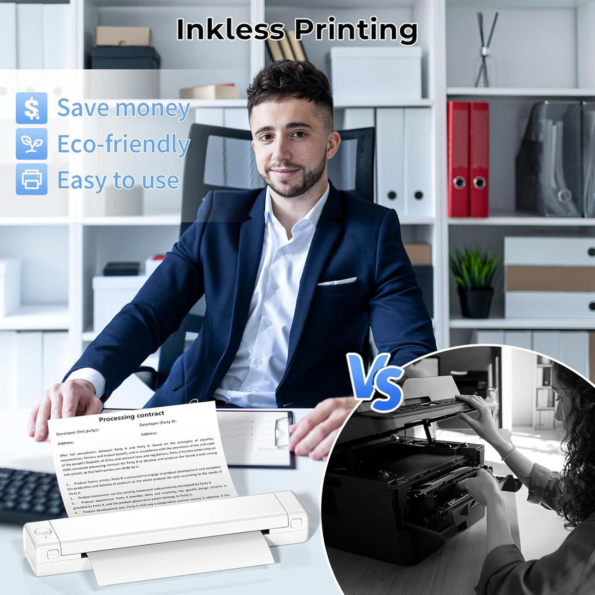 Phomemo M08F Portable Printers Wireless for Travel, Support 8.5" X 11" Thermal Paper, Bluetooth Thermal Printer Compatible with iOS, Android & Laptop, Inkless Mobile Printer for Home with Case