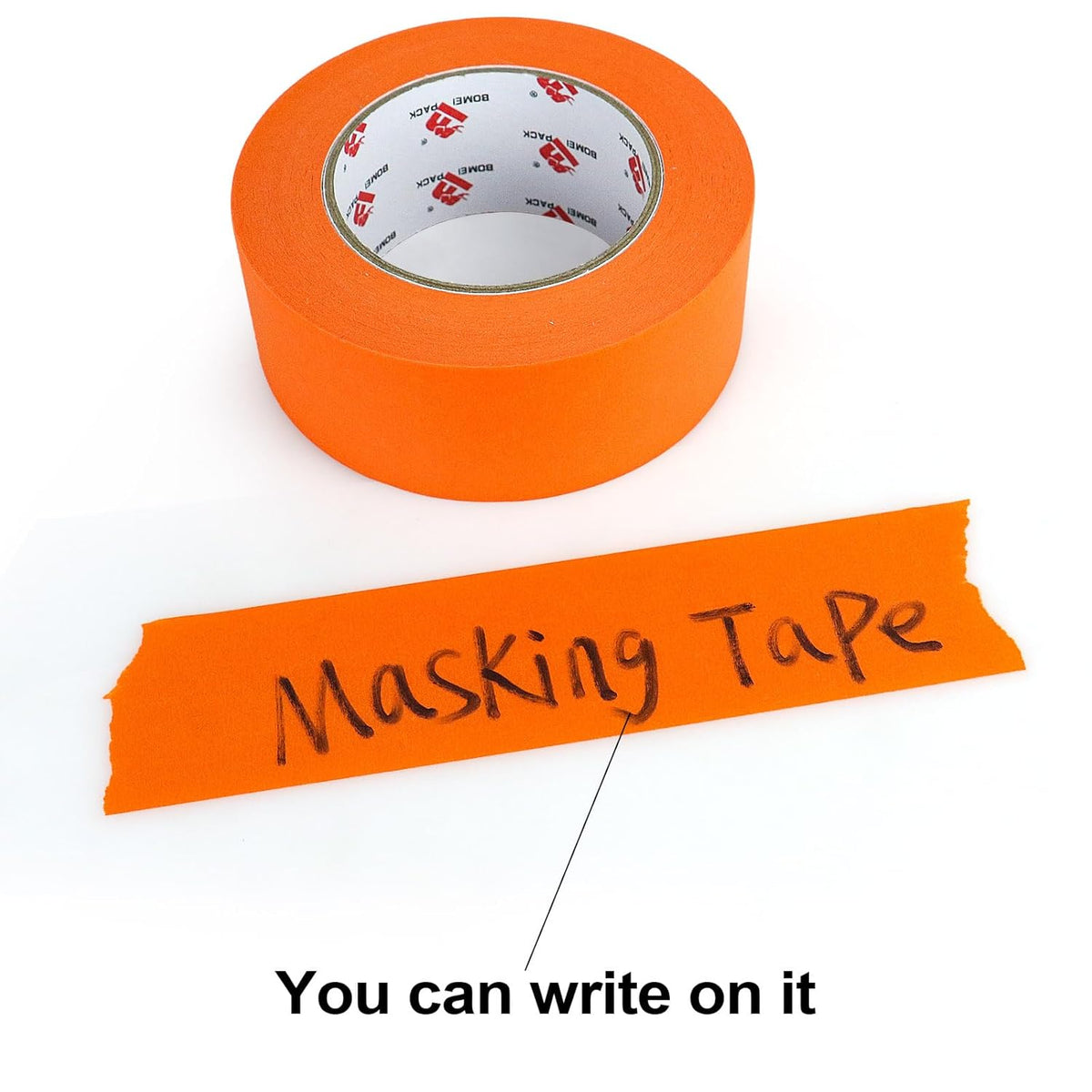 BOMEI PACK 2 Inch Wide Masking Tape, Orange Painters Tape 3 Rolls x 2 inch x 60 Yards (180 Total Yards) Residue-Free Painting Tape for Labeling, DIY Crafting, Decoration and School Projects