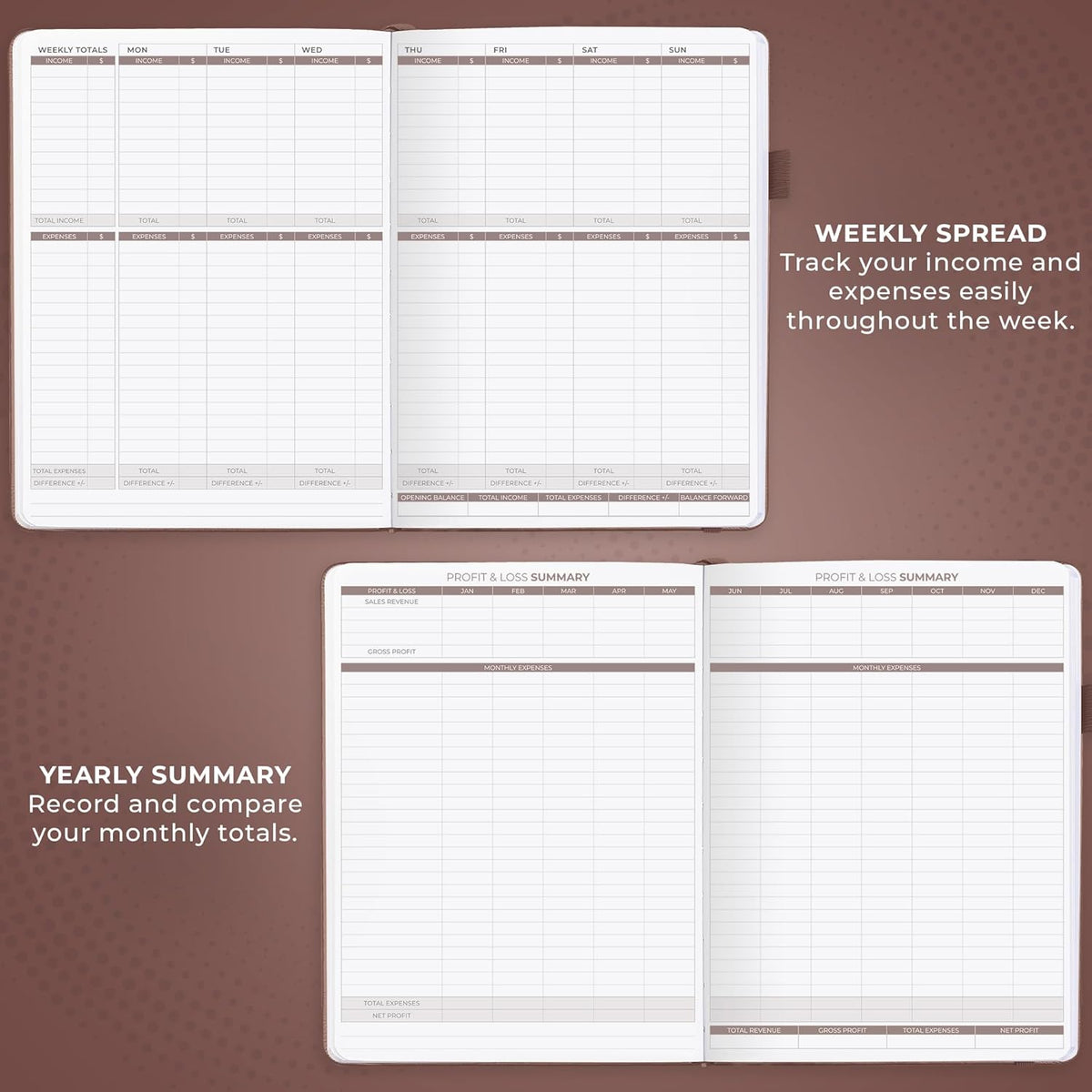 Clever Fox Income & Expense Tracker Large – Accounting & Bookkeeping Ledger Book for Small Business – 2-Year Record Notebook, A4 (Dark Terracotta)