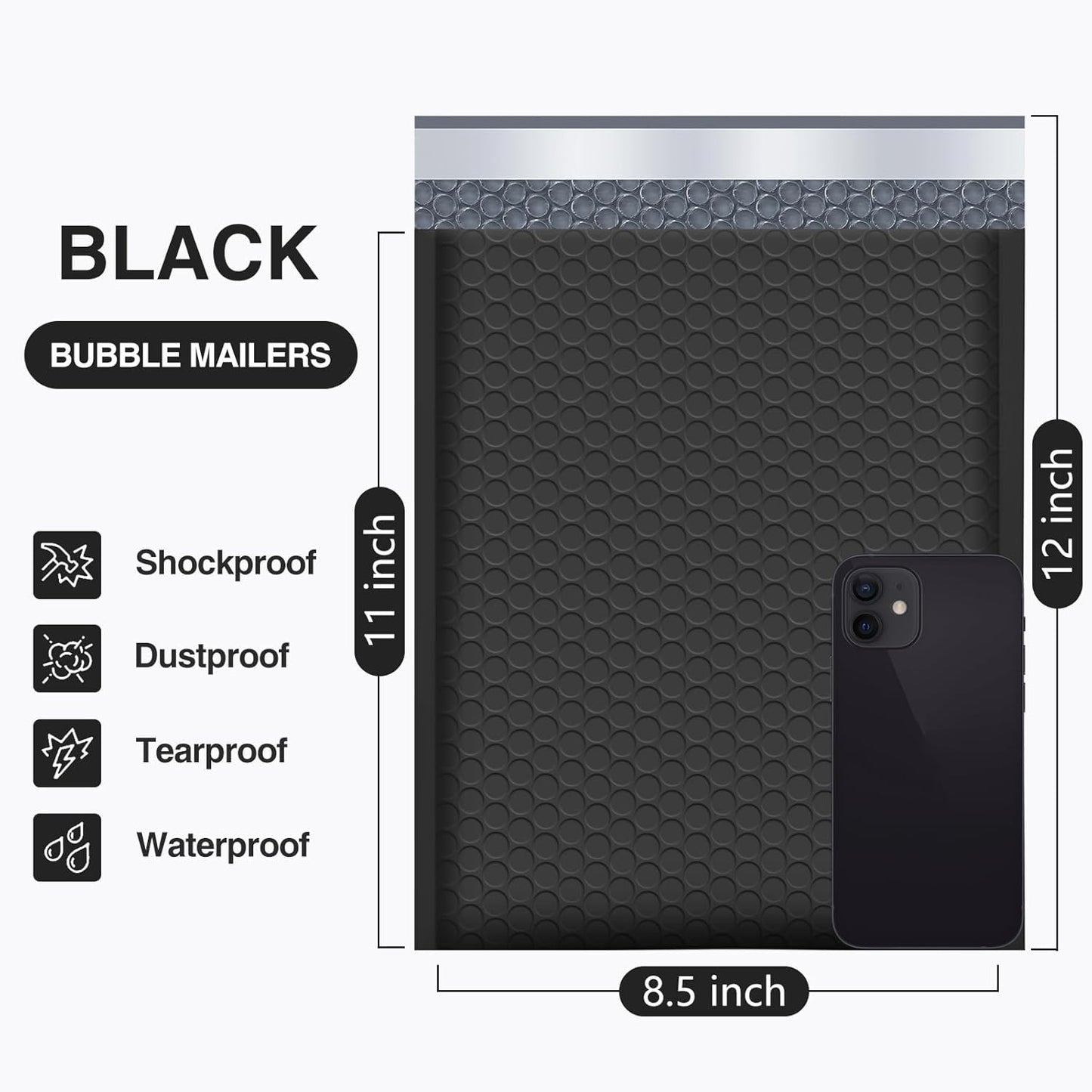 UCGOU Bubble Mailers 8.5x12 Inch 40 Pack Usable Size 8.5x11 Inch Black Padded Envelopes Medium Waterproof Packaging Bags for Shipping Self Seal Strong Adhesive Envelopes for Jewelry Makeup Supplies