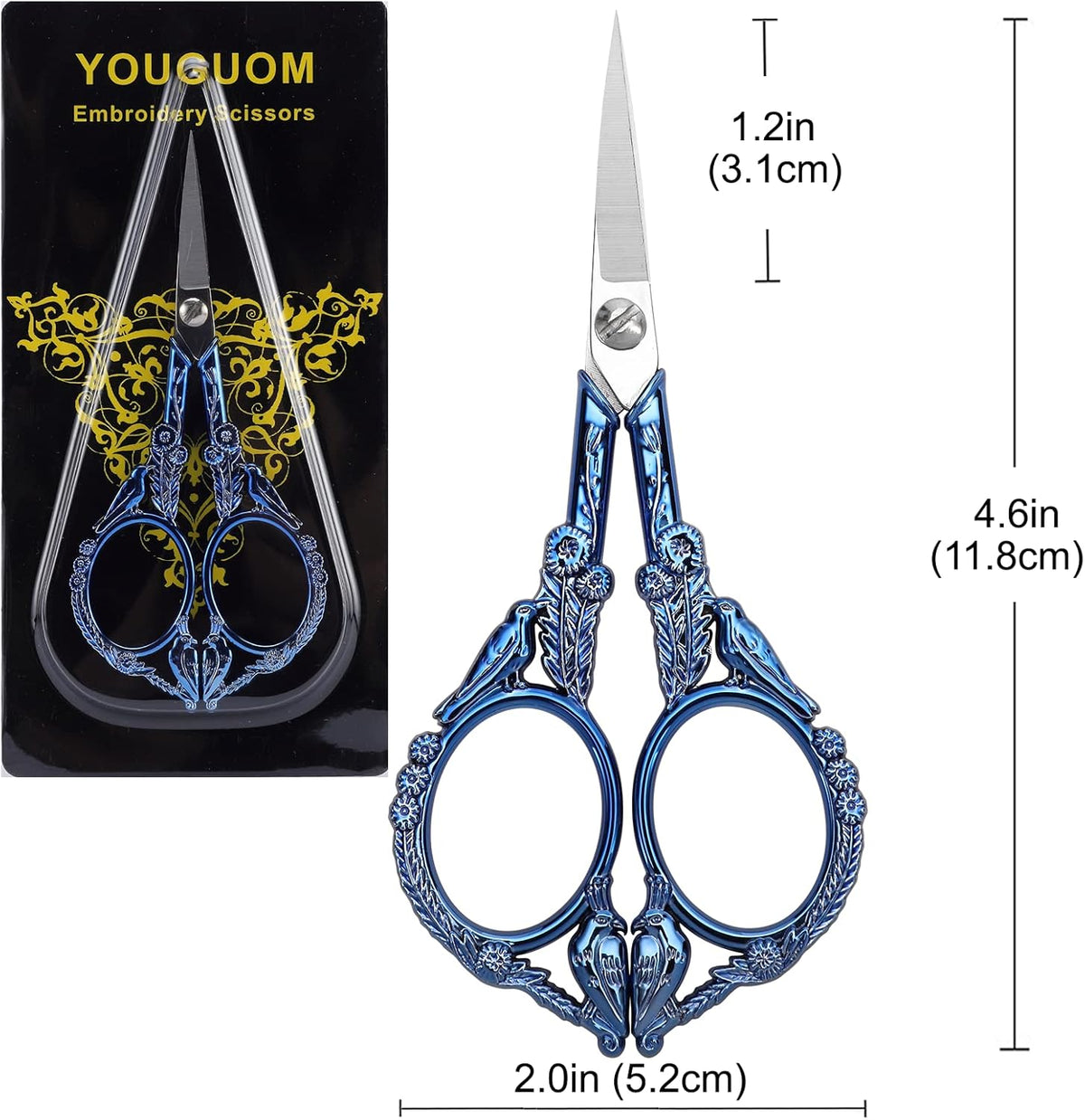 Embroidery Scissors, Small Sharp Pointed Detail Shears for DIY Craft Needlework Yarn Sewing Cross Stitch Thread Cutting Handicraft Tool, 4.6in Blue Little Bird
