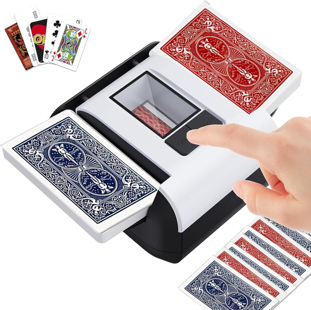 Automatic Card Shuffler for 1-2 Decks, Electric Playing Card Shuffler with Auto & Manual Modes, Low Noise, Rechargeable & Portable Machine for Poker, UNO, Blackjack, Phase 10, Bridge and Casino