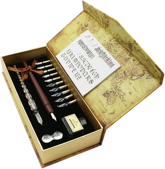 Calligraphy Pen Set - 15-Piece Kit - Glass Pen - 11 Nib & 1 Ink Set