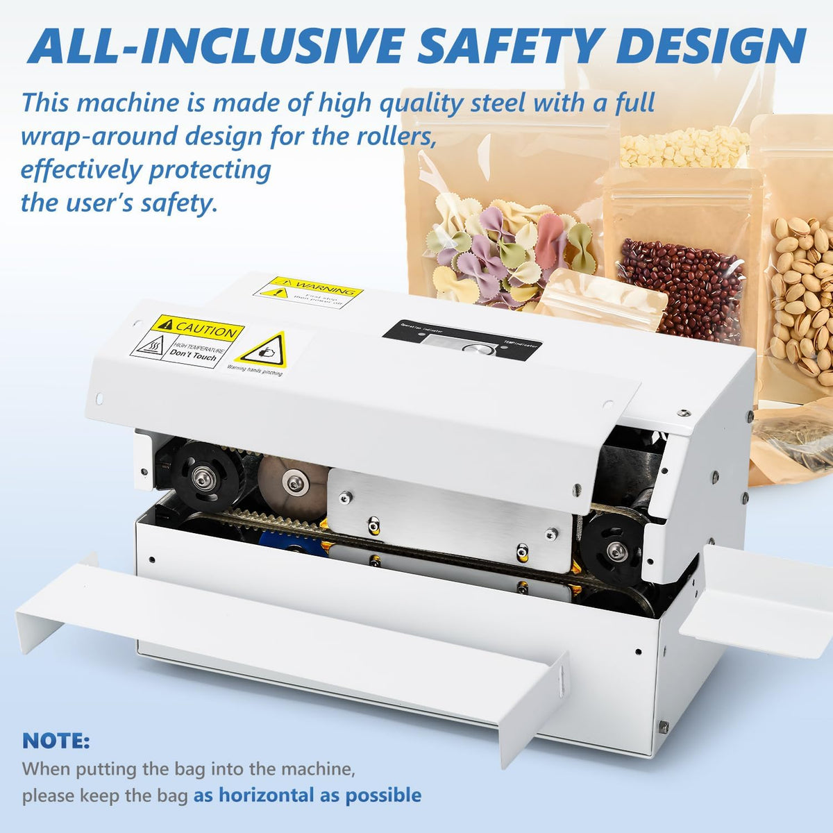 Commercial Grade Heat Sealer Automatic Continuous Heat Bag Sealing Machine, Temp&Speed Adjustable, Heavy Duty Horizontal Bag Sealing Machine for Kinds of Plastic Packing Bags, Desktop White