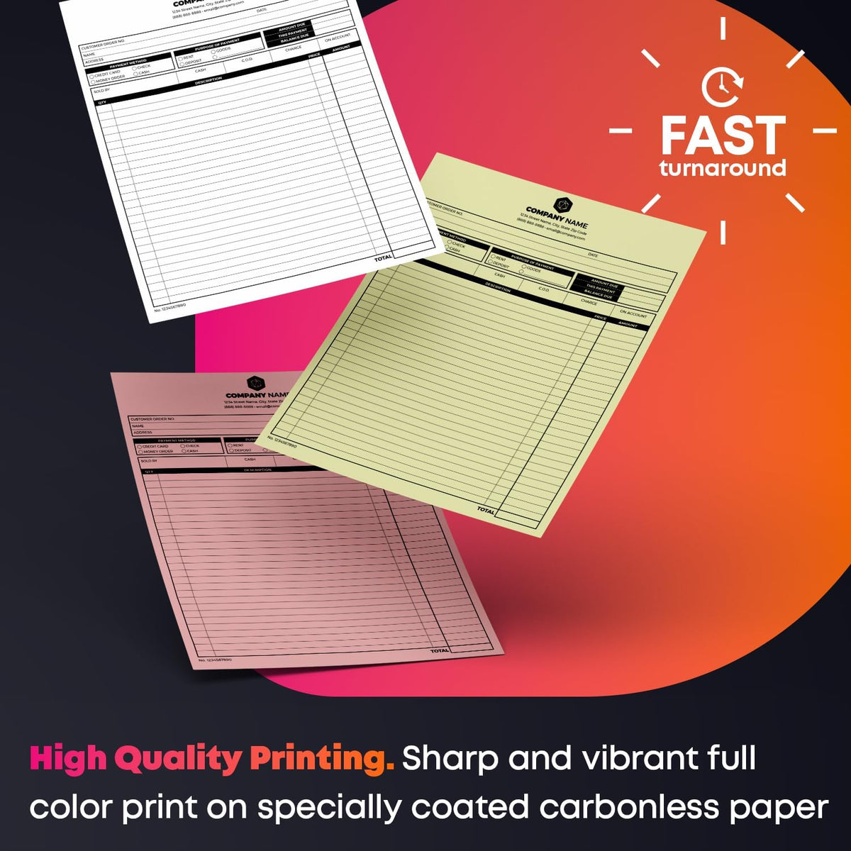 Custom Print 8.5" x 11" Carbonless NCR Forms for Printing Business and Company Invoices, Receipts, Work Orders, Sales Orders, Purchase Orders, Estimates and Quotes - Loose Sheets (2-Part, 100)