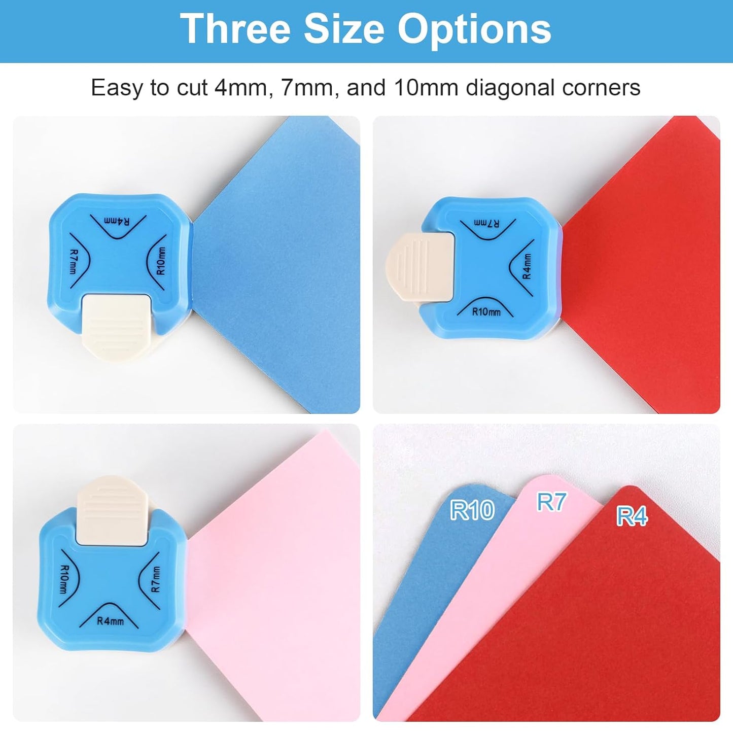 Paper Corner Rounder Punch, Corner Punch Corner Cutter Rounder for Cardstock, 3 in 1 (R4mm, R7mm, R10mm) Round Corners Cutter for Crafts, Card Making, Scrapbook Supplies