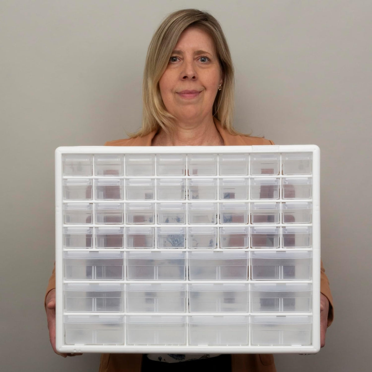 Akro-Mils 44-Drawer Plastic Drawer Storage Cabinet for Garage Organization, Bead Organizer, Building Bricks Storage, Teacher Toolbox, Makeup Organizer, 20-Inch W x 6-Inch D x 16-Inch H, 10144 White