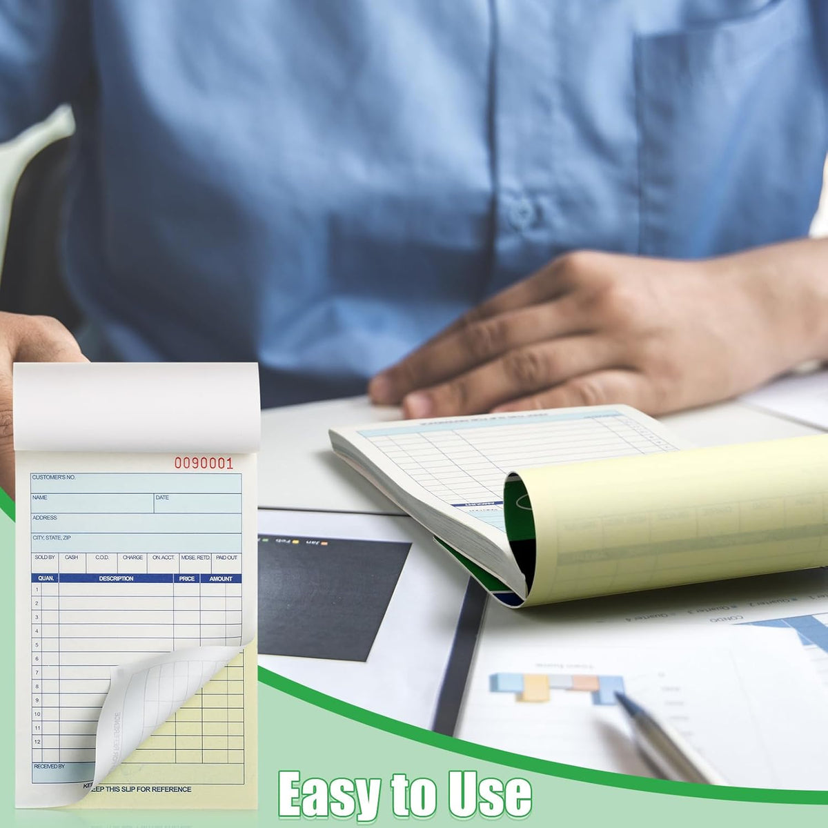 Lincia 24 Pads Sales Order Books 2 Part Carbonless (White/Canary Yellow) Receipt with Carbon Copies Cover Receipt Form Invoice 50 Sets Per Book (4.18 x 7.2 Inch/ 10.6 x 18.3 Cm)