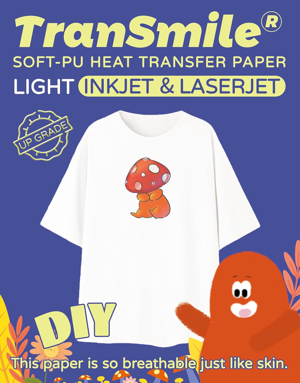 TranSmile Heat Transfer Paper for Inkjet & Laserjet Printer (10 Sheets, 8.5 x 11") Printable Heat Transfer Vinyl for Light Fabrics Iron on Transfers for T Shirts(L3-10)