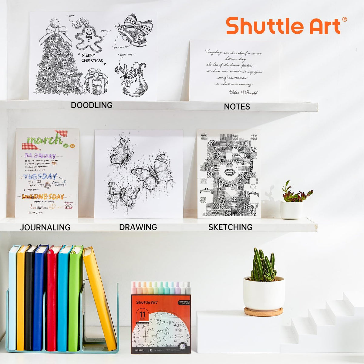Shuttle Art Retractable Pastel Gel Ink Pens, 11 Pack Black Ink Pens, Cute Pens 0.5mm Fine Point for Writing Journaling Taking Notes School Office Home