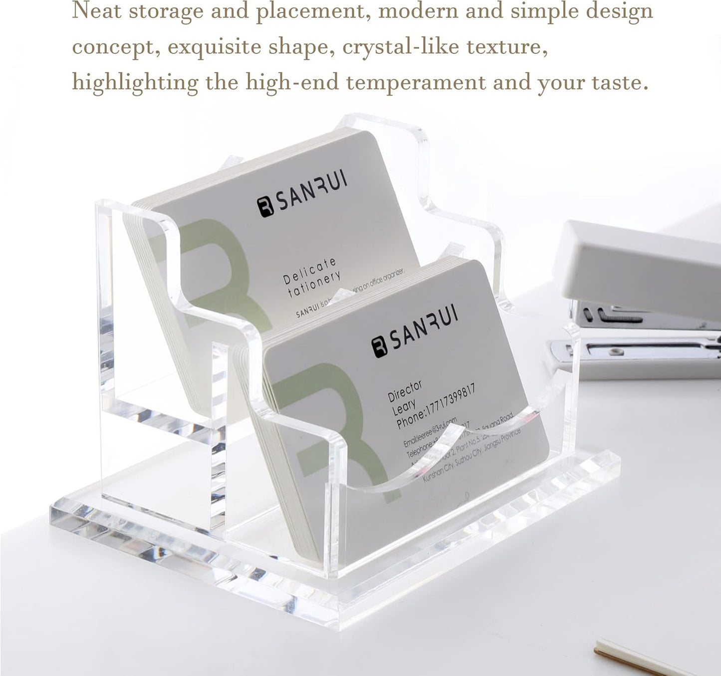 YUXUN Clear Acrylic 2-Tier Business Card Holder – 2-Slot Desk Organizer for Office, Reception, Trade Shows (Ideal for Men & Women)