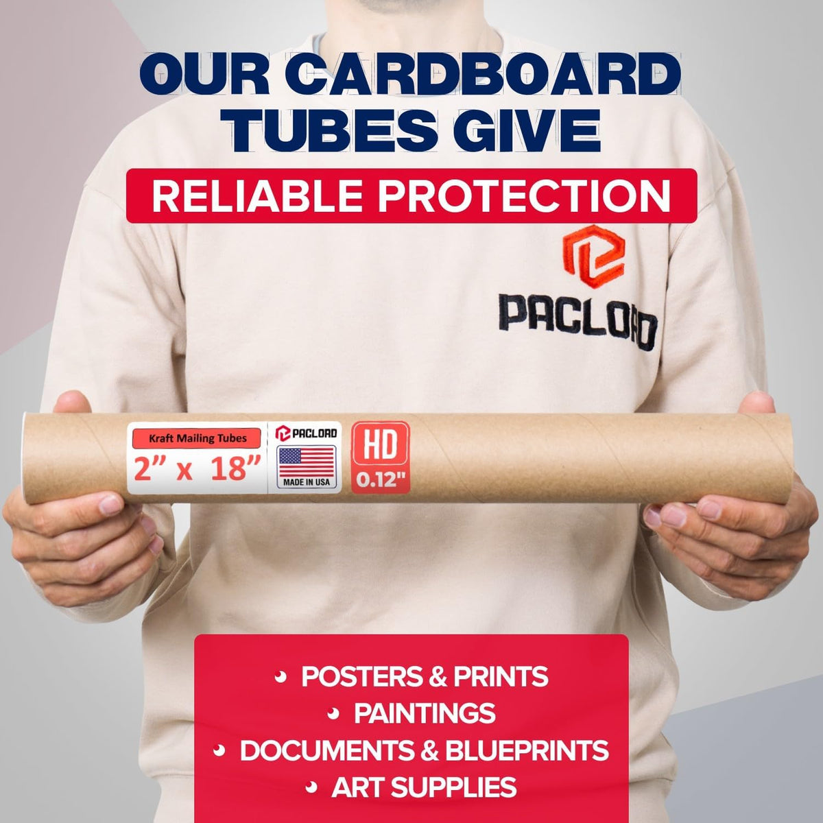 2" x 18" Heavy-Duty Reinforced Cardboard Mailing Tube, Pack of 1 Tube with 2 Caps – Secure USPS Approved – Great for Shipping and Storing of Prints, Artwork, Posters or Documents