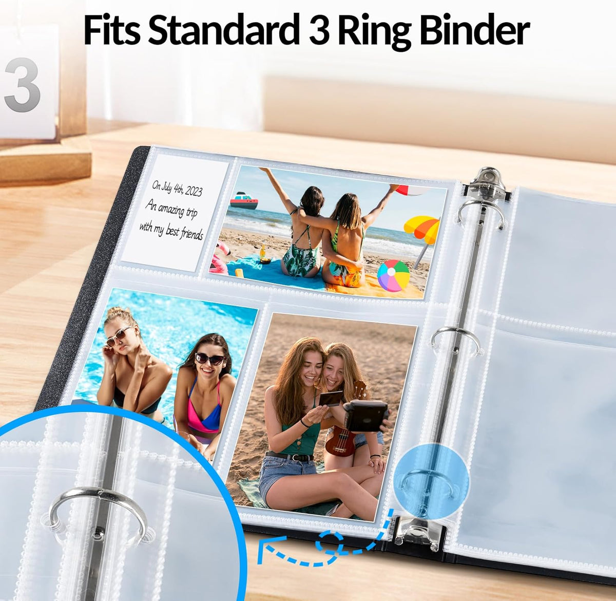 35-Pack 4x6 Clear Photo Sleeves for 3 Ring Binder - 210 Photo Acid Free Plastic Archival Protector Refill Pages for 8.5x11