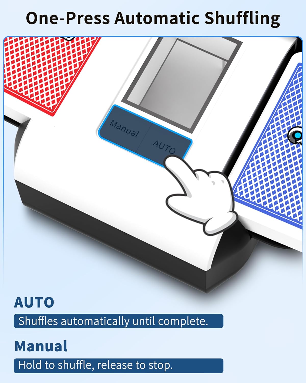 ADZERD Automatic Card Shuffler for 1-2 Decks with Dual Auto/Manual Modes, USB-C Rechargeable, Quiet Operation, Compatible with UNO, Poker, Mahjong, Bridge, Rummy, Skip-Bo, Phase 10 & More