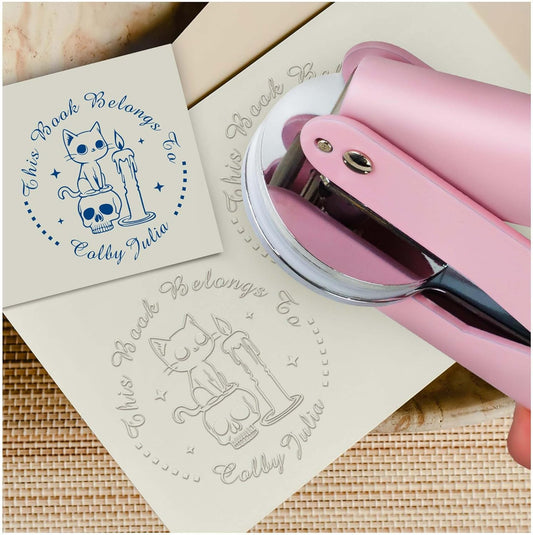 Skull Themed Library Book Embosser，Custom Book Business Card Paper Document Notebook，Self Inking Stamp，Book Lover Gifts，Christmas Gifts (Style15)