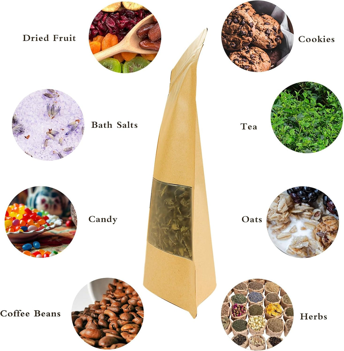 100 PCS Resealable Bags, Stand Up Kraft Paper Bags with Matte Window, Zipper Lock Food Storage Bags for Small Business and Home, 7.08 * 10.23 Inches Reusable Sealable Bags for Packaging