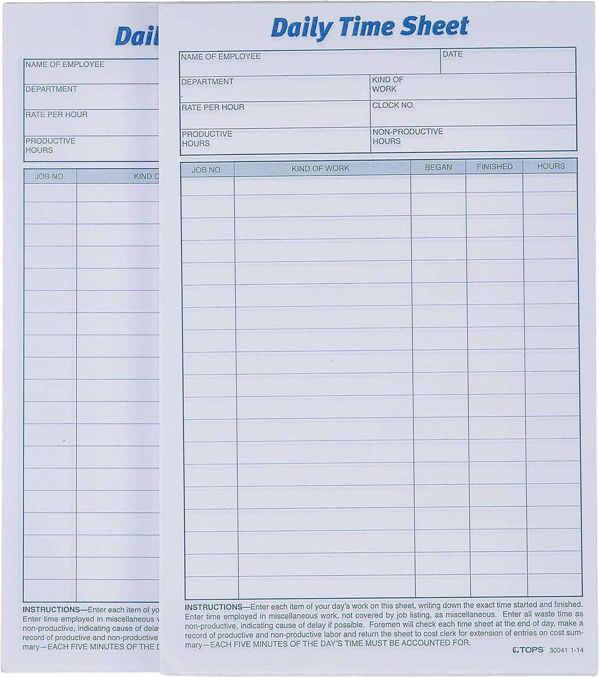 TOPS Daily Employee Time And Job Sheet, 6 x 9.5 Inches, 100 Sheets per Pad, 2 Pads/Pack (30041)