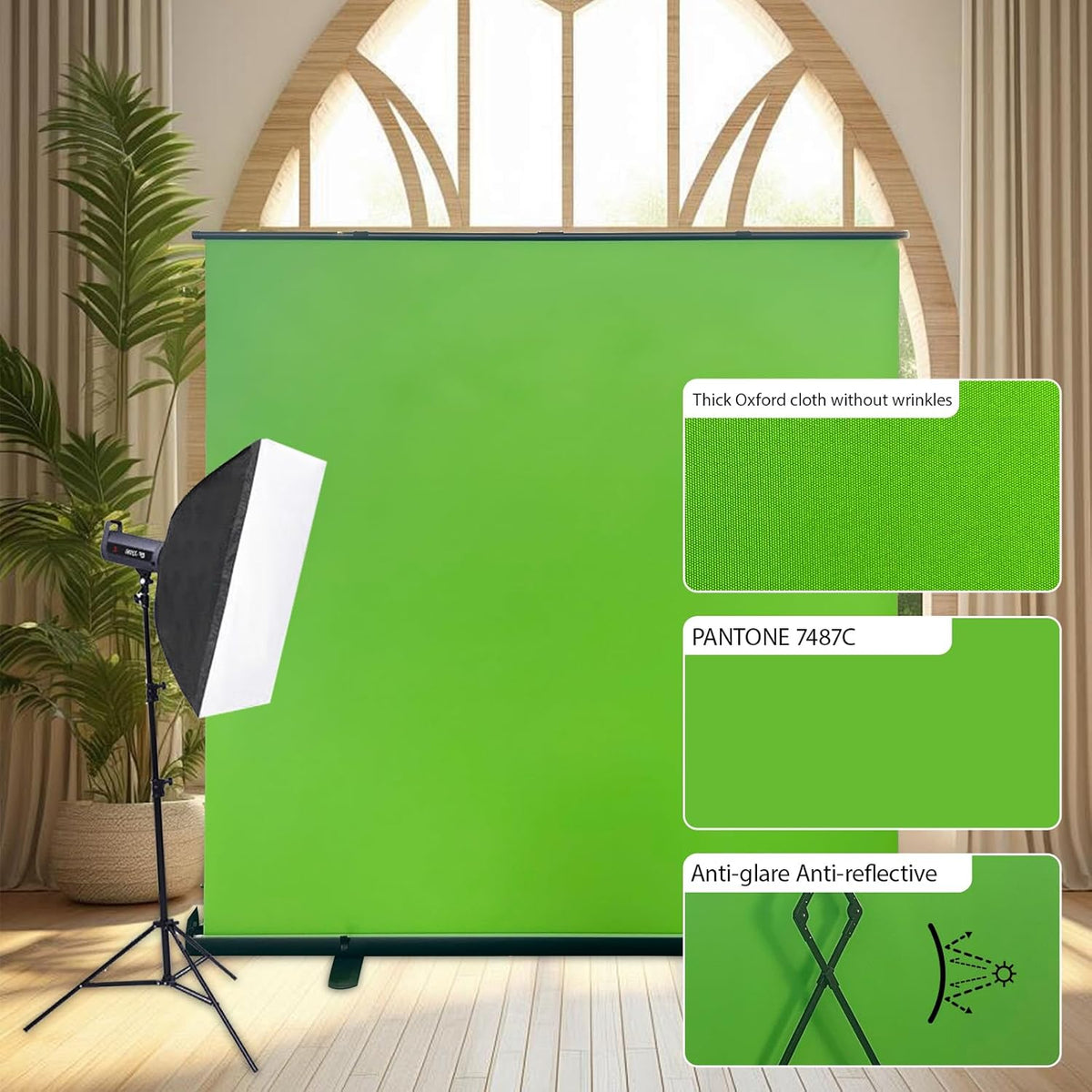LIHONG Large Green Screen Collapsible Chroma Key Backdrop,Portable Retractable for Video, Live Game,Aluminum Base,Wrinkle Resistant Fabric,Pull-up Style,Auto-Locking Frame (78.7Wx78.7H inch)