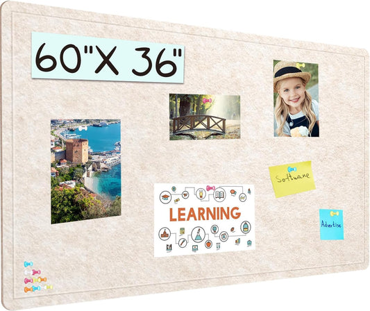 Large Cork Bulletin Board - 60 X 36 Inches With 30 Pushpins, 5' x 3' Pin Board for Walls, Self-Adhesive Felt Vision Board, Foldable Photo Board - Oatmeal