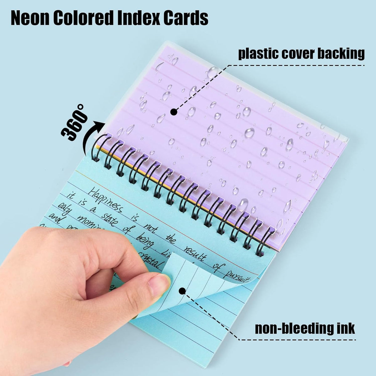 Koogel 500PCS 3x5 Index Cards, Colored Index Cards with Rings for Back to School, Ruled Flashcards Heavy Notecards with Waterproof Covers for Studying College Office Home To Do List Supplies