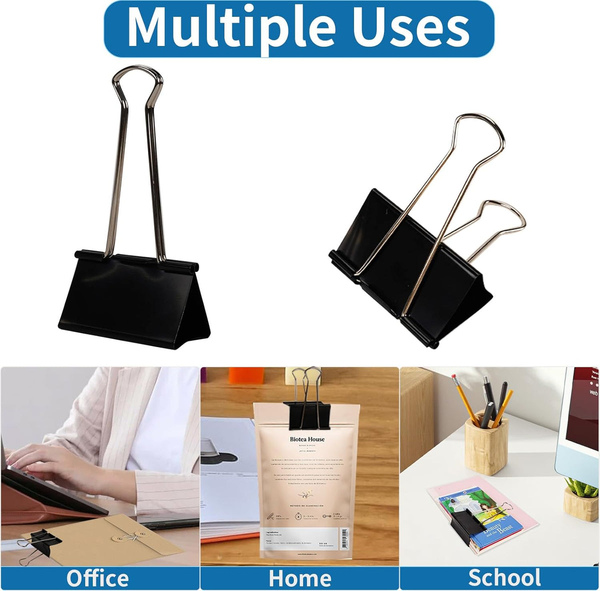 Jumbo Binder Clips 3 Inch - Extra Large Binder Clips 12 Pack, Heavy Duty Office Binder Clips for Paper, Documents, School & Office Supplies (12, 3 inch)