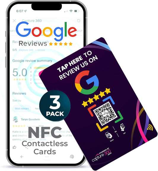 NFC Business Google Review Tap Card, Contactless, Enhances SEO, Saves Time, User-Friendly, Reusable, Boosts Online Presence & Encourages Business Feedback (Purple, 3-Pack Google Cards)