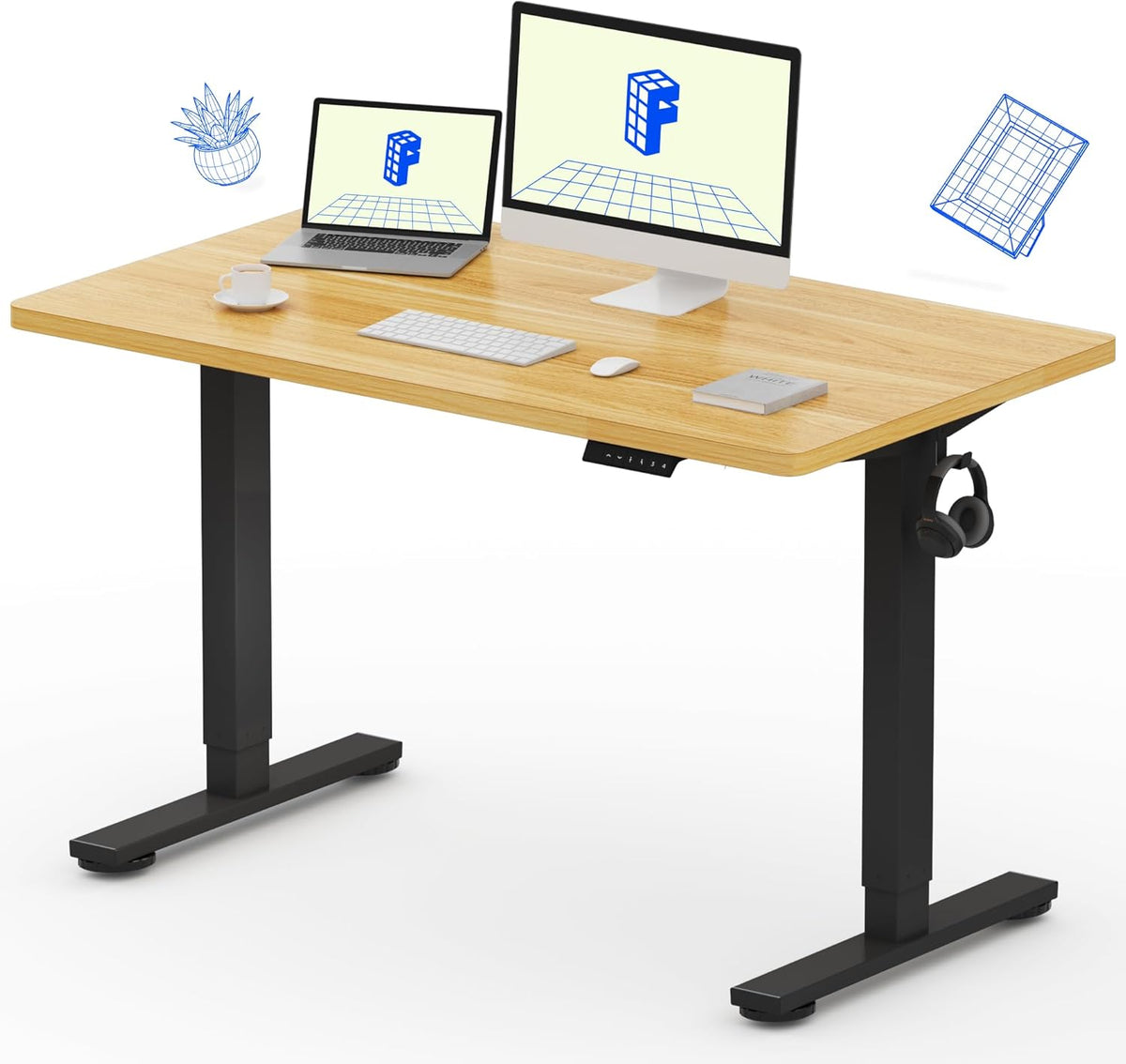 FLEXISPOT EN1 Whole-Piece Standing Desk, 48 x 24 Inches Height Adjustable Desk for Home Office (Black Frame + 48 in Maple Top)