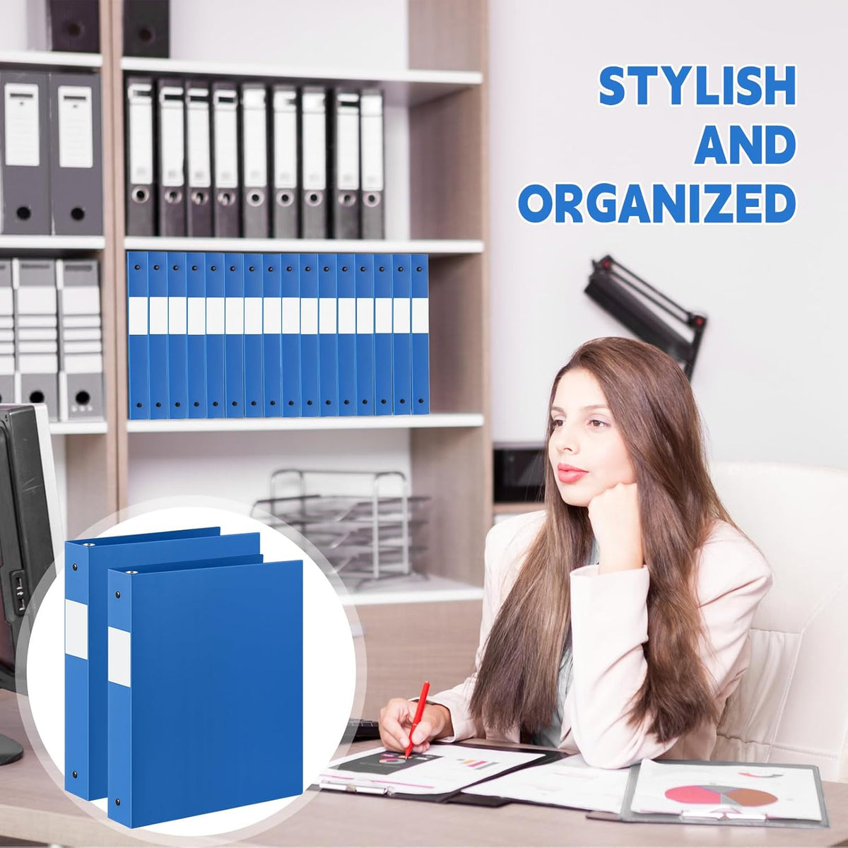 8 Pcs 1 Inch 3 Ring Plastic Binder Flexible Binders Bulk Fits Letter Size 8.5'' x 11'' Paper Holds up to 225 Sheets with 1 Pockets Versatile Binder for School Office Home (Blue)