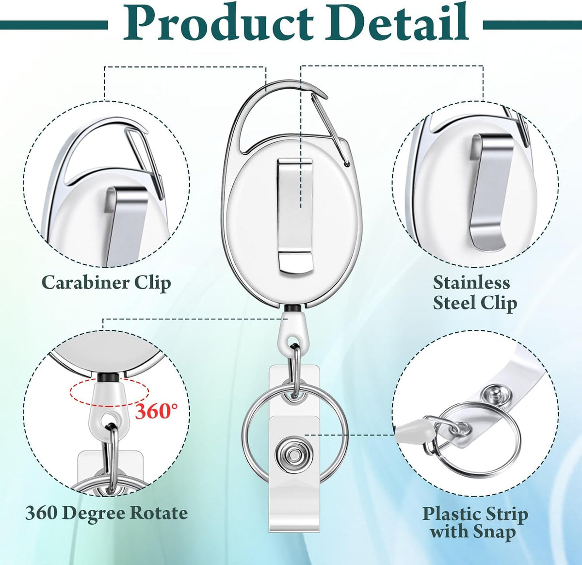 Honoson 30 Pcs Heavy Duty Retractable Badge Reels Batch ID Badge Holder Retractable Clip Bulk Key Holder with Ring for Office Worker Employee, Doctor Nurse Gifts (White)