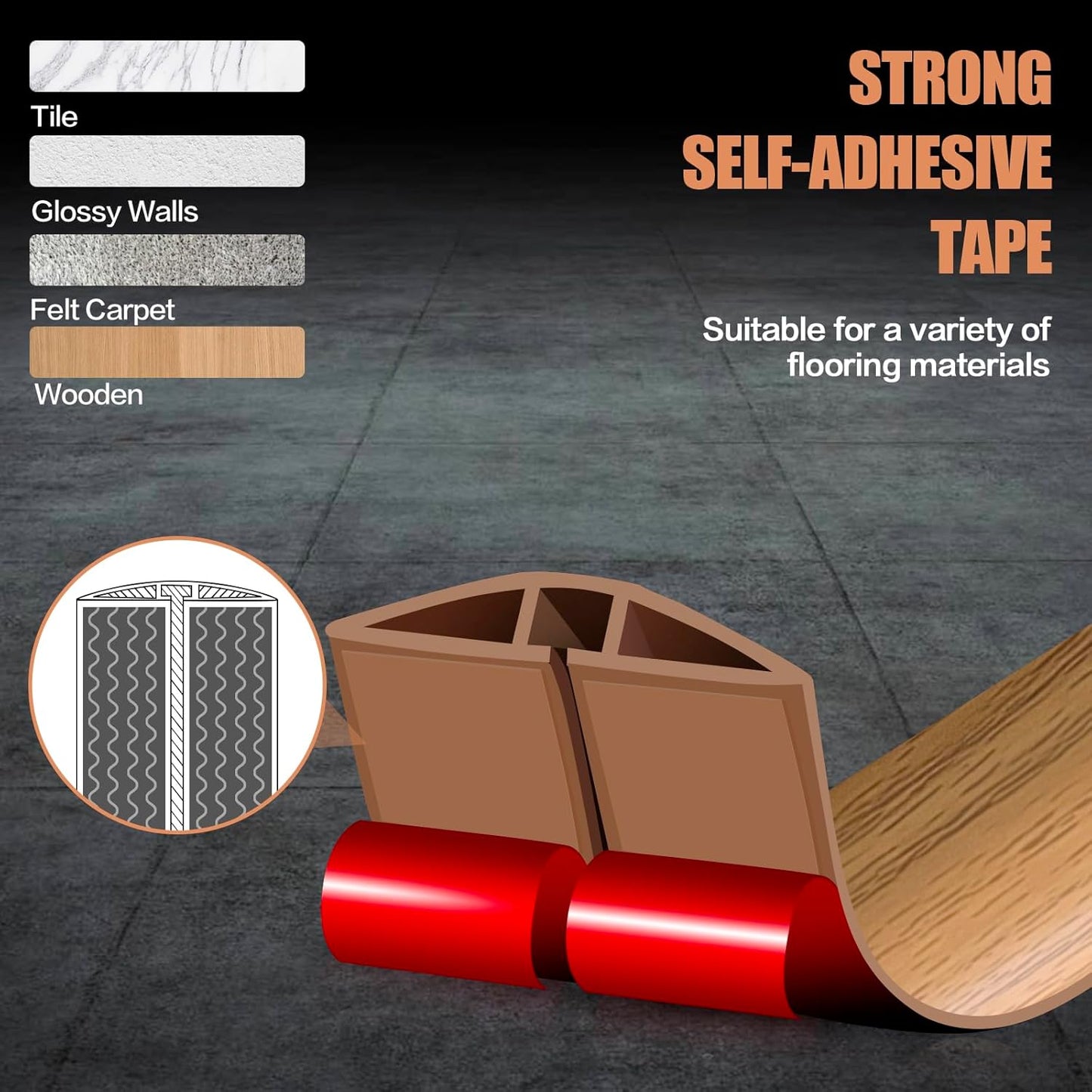 Floor Cord Cover Self Adhesive Cord Hider,20FT Cable Management, Extension Strip Protector for Wires, Prevent Cable Trips for Offices, Gyms, Exhibitions Cavity:0.51"(W) x 0.3"(H) Brown Wood