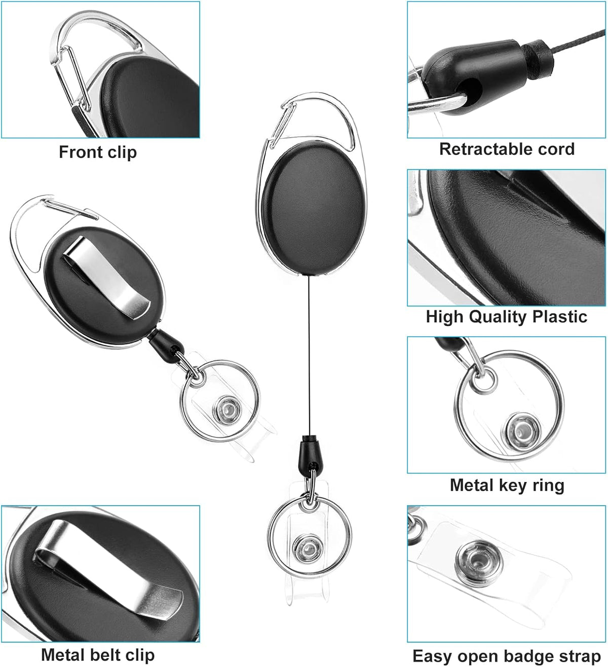 50 Pack Retractable Badge Reel with Carabiner Belt Clip and Key Ring Retractable ID Badge Holders for Office Worker Doctor Nurse