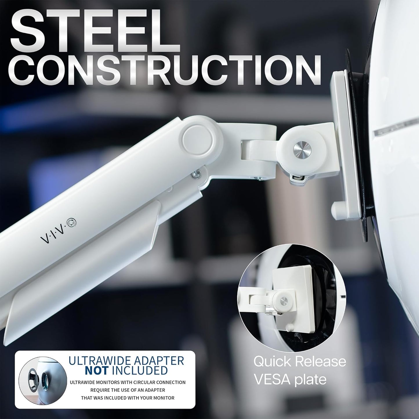 VIVO Heavy Duty Dual Ultra-Wide Monitor Tension Arm, Up to 45 inch Screens, Holds 44 lbs per Arm, Premium Desk Mount Monitor Stand for 2 Ultrawides, White, STAND-V200VW