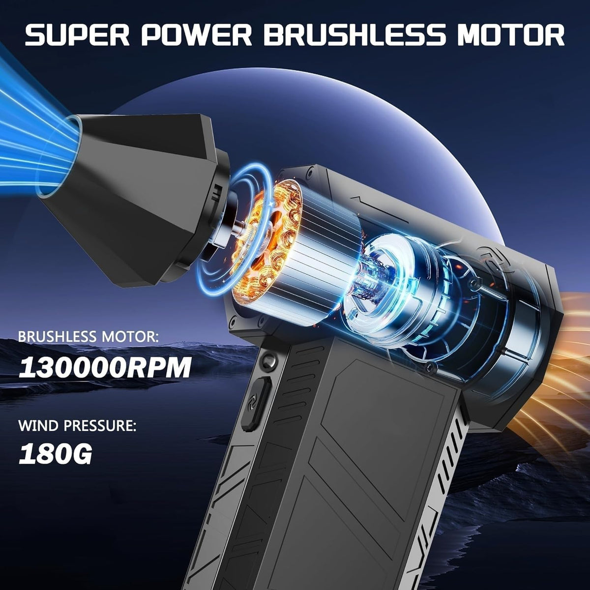 Compressed Air Duster 130000RPM Electric Air Duster with Light Super Power Cordless Air Duster Blower 4-Gear Adjustable Mini Blower Rechargeable Battery for Keyboard House Outdoor and Car