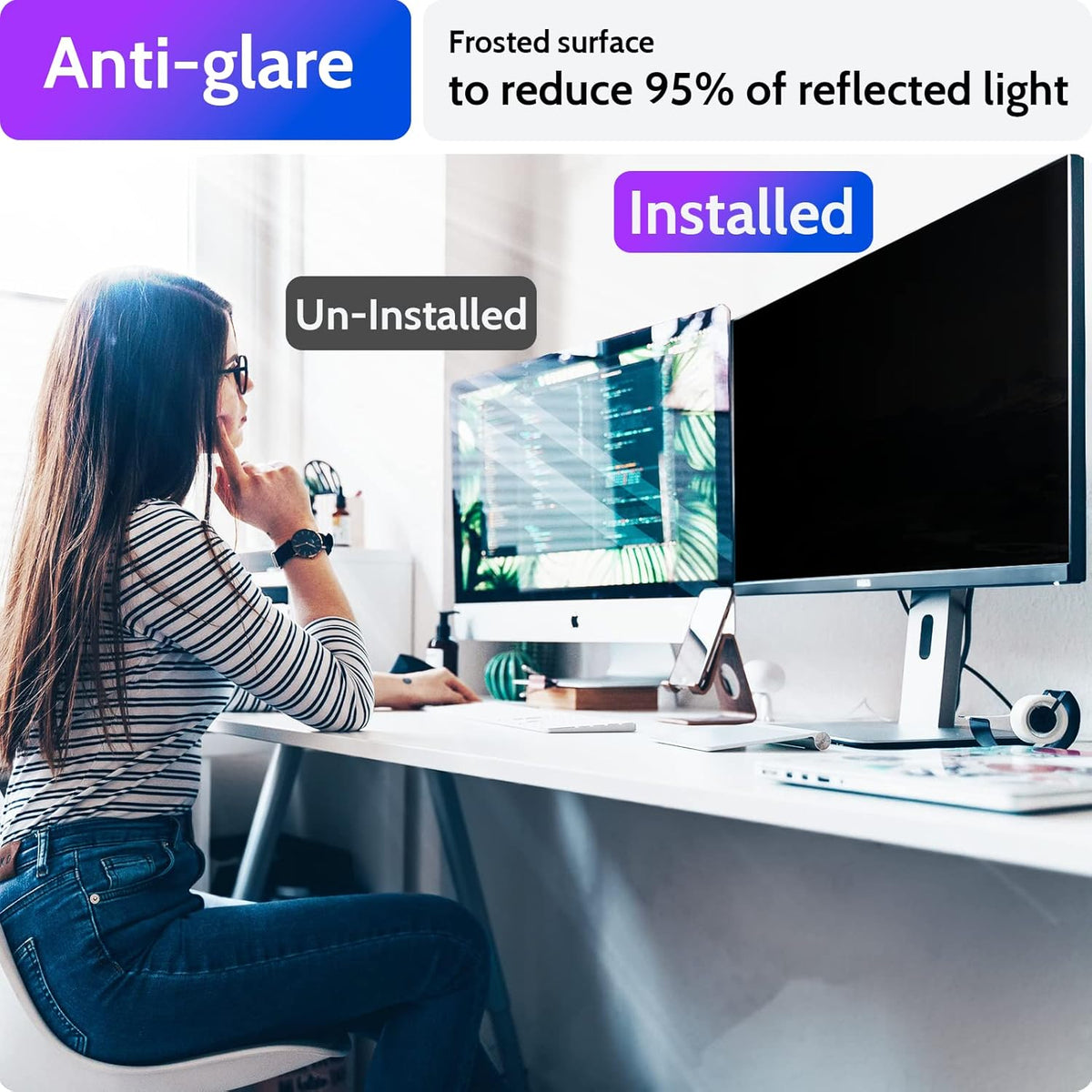 Privacy Screen for Computer Monitor 24 Inch 16:10 Aspect Ratio, Anti Blue Light Glare Removable 24 in Privacy Screen Filter Protective Film, HD 24 Inch Privacy Screen Protector for Monitor
