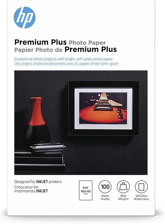 HP Premium Plus Photo Paper, Satin, 4x6 in, 100 sheets (CR666A)