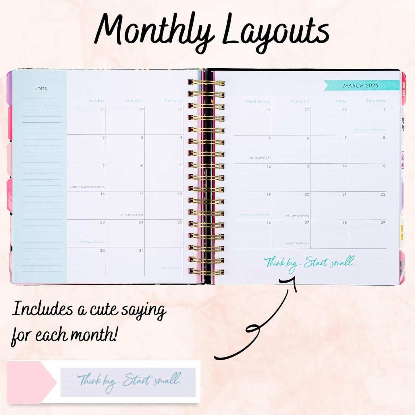 Votum 18-Month Day Large Planner, 2025-2026, Daily, Weekly & Monthly, January 2025 - June 2026, Blue Flowers - Appointment Book with 3 Sticker Sheets, Twin-Ring Binding, Notes Pages - School & Work