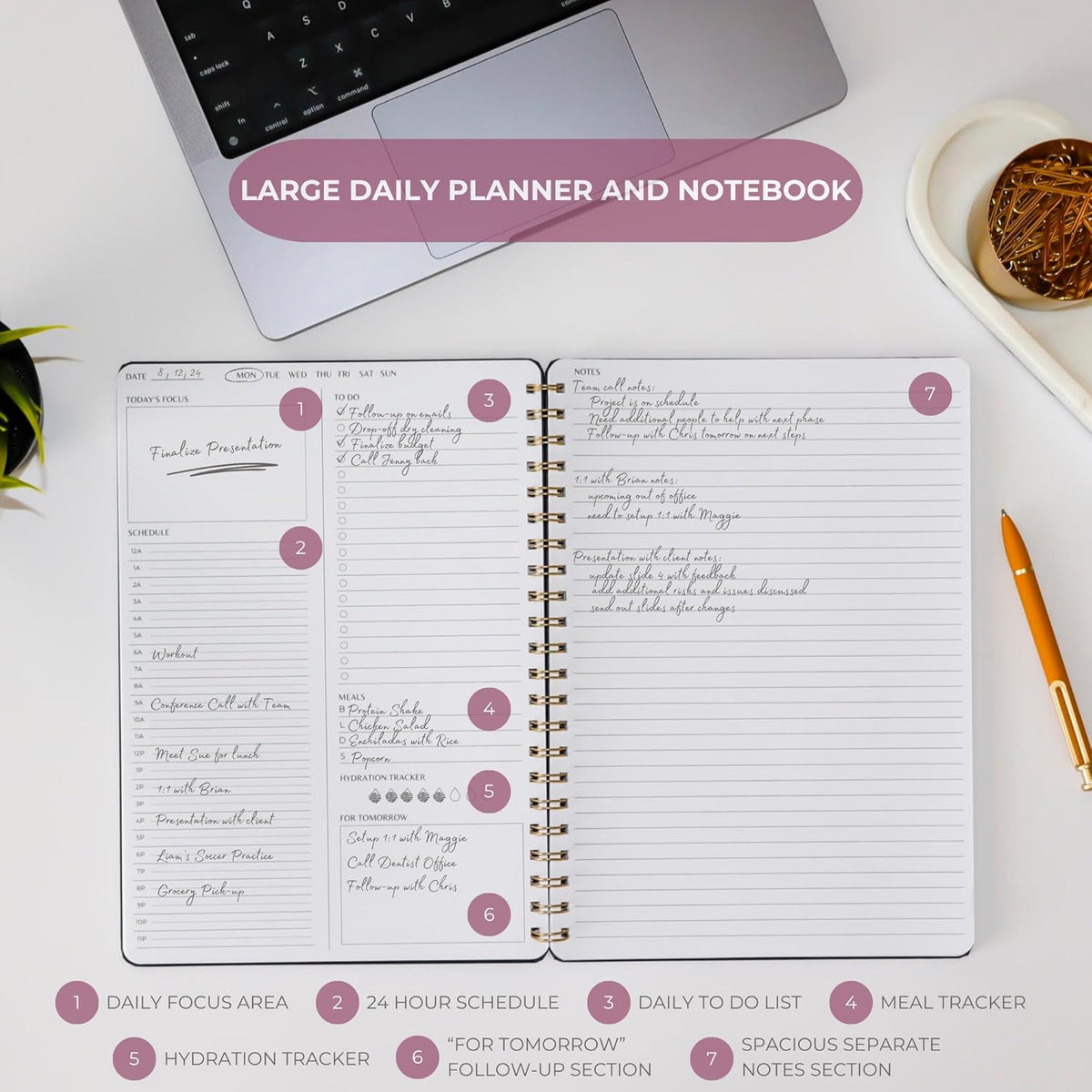 | Durable & Sleek | Undated Daily and Weekly Planner | 8.25" x 11.75" | To Do List Notebook for Work | Simple Design | Multiple Layouts | Planner and Notebook in One (Rust, Daily Planner - Portrait)