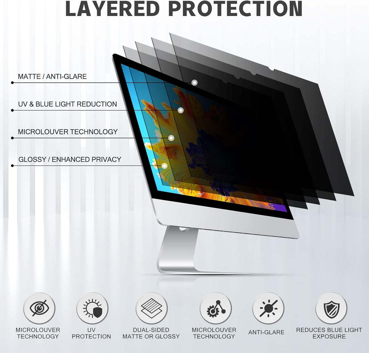 19.5" Computer Privacy Screen Filter for 16:9 Widescreen Monitors - Premium Anti-Glare Computer Screen Cover: Anti-Glare - Anti-Scratch - UV & Blue Light Screen Protector