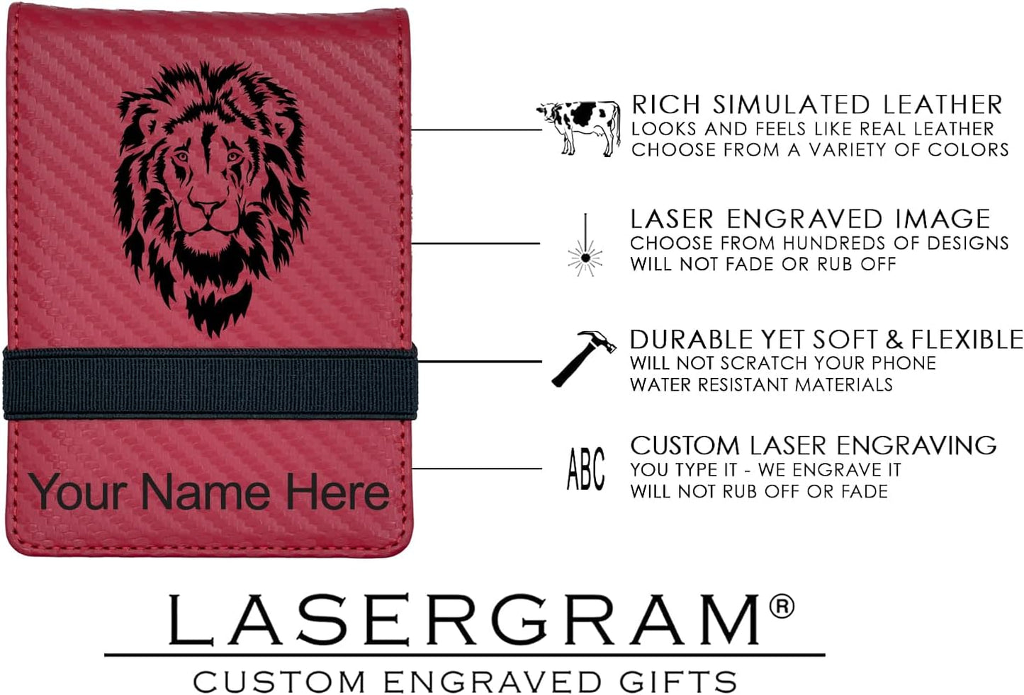LaserGram Mini Padfolio with Notepad and Pen, Flag of The United States, Personalized Engraving Included (Carbon Fiber Red)