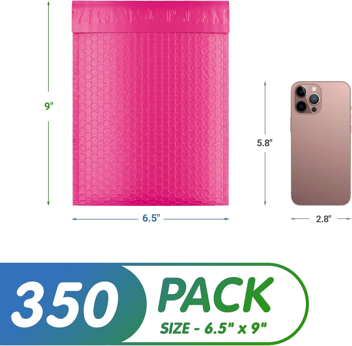 Pink Poly Bubble Mailers Self Seal, 6.5 x 9 Inch. Pack of 350 Bubble Packaging Envelopes for Shipping. Durable Padded Envelopes Waterproof. Self Seal Padded Mailers. Shipping Packages