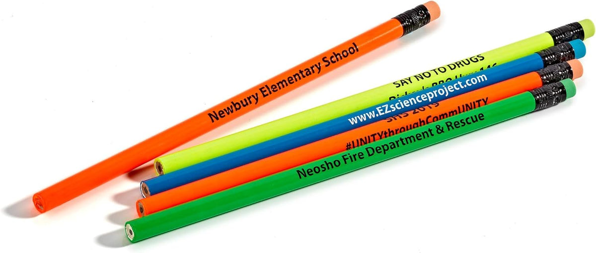 Pencil Guy Promotional Personalized Imprinted Neon Round Pencils 144 to a box