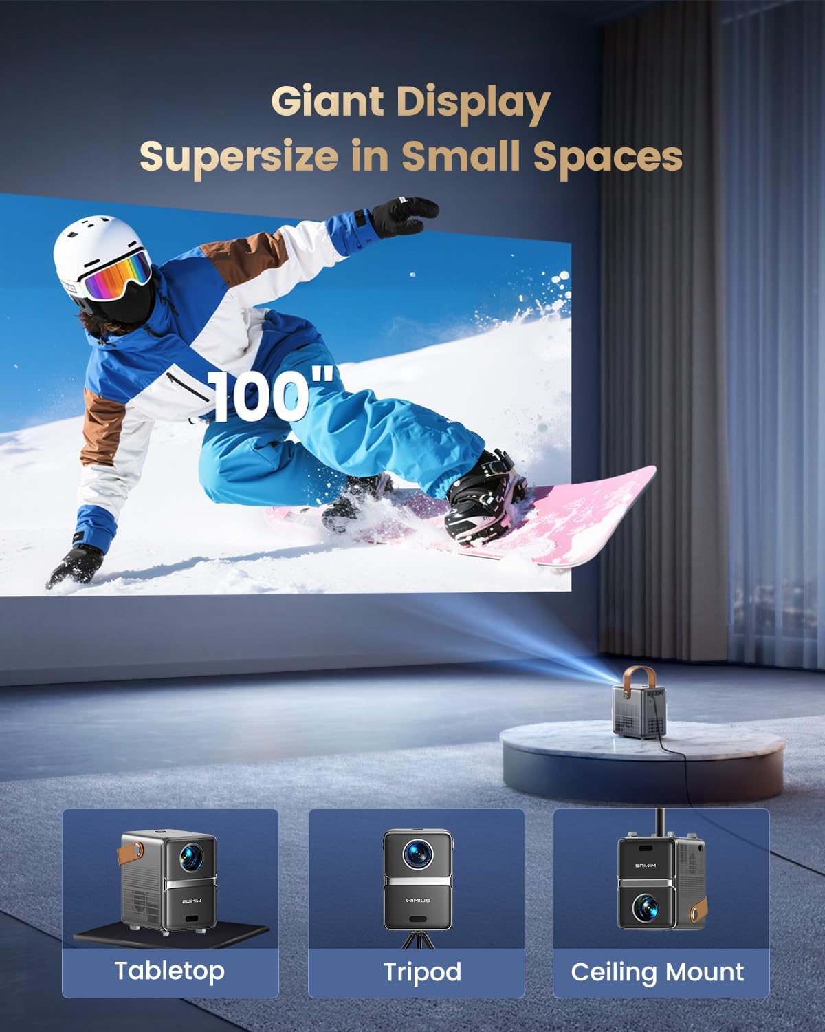 [Netflix-Licensed & Portable]Smart Mini Projector with WiFi and Bluetooth, 4K Supported,Dolby Audio,Auto Keystone & Electric Focus Outdoor Movie Projectors,WiMiUS Native 1080P HD Proyector