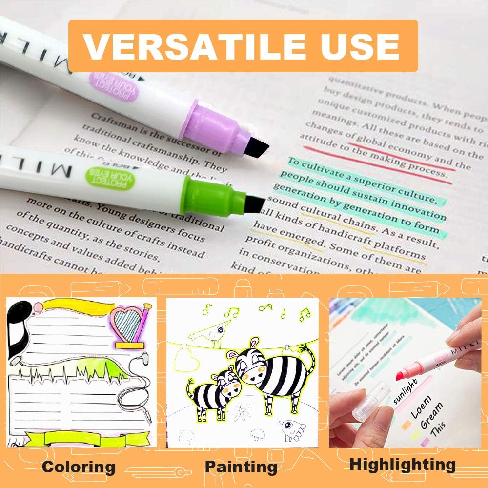 YOOUSOO Pastel Highlighters Set, 12 Unique Retro Colors, Highlighters Assorted Colors, Quick Dry Dual tip and Fine Tip No Bleed Highlighter Markers for Bible Journals Planners Books Notes