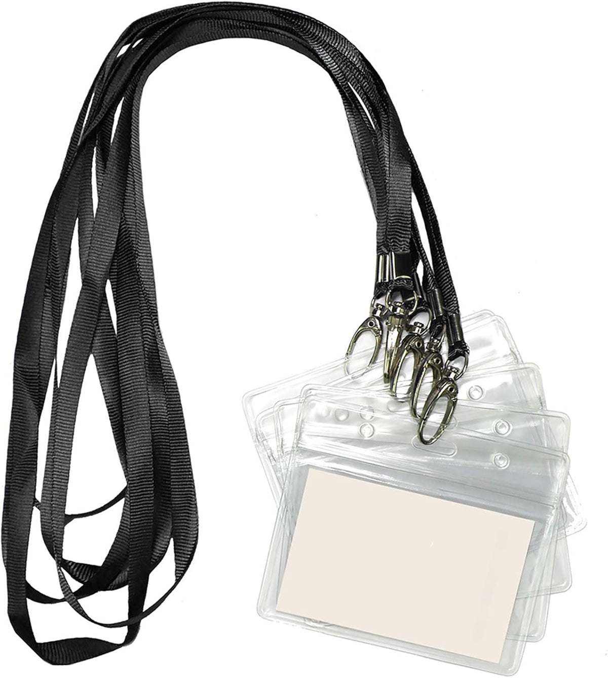 Lanyard with ID Holder 50 Pcs Waterproof Name Tag Horizontal Badge ID Card Holders ID Pass Holder and 50 Pcs Flat Neck Black Lanyards Swivel Hook